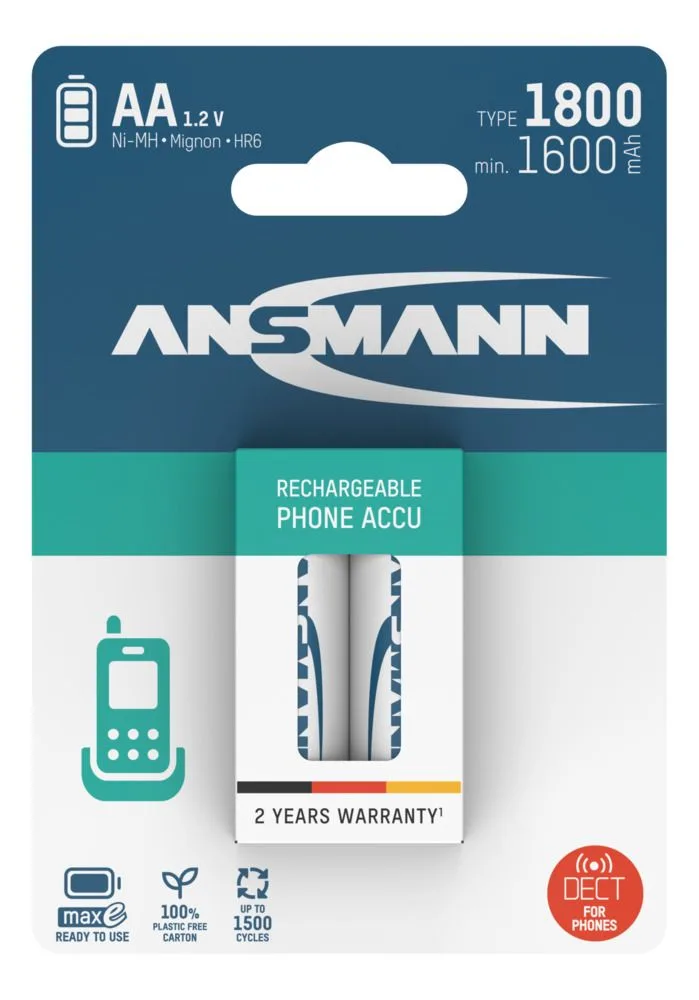 Akumulatory Ansmann Dect NiMH AA/R6 typ 1800 2szt — zdjęcie 1