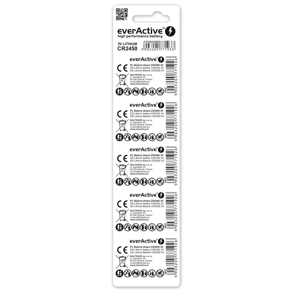 Bateria litowa everActive CR2450, 3V, 5 szt. — zdjęcie 2