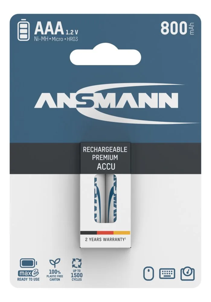 Akumulator Ansmann NiMH AAA/HR03 800mAh maxE 2 szt — zdjęcie 1
