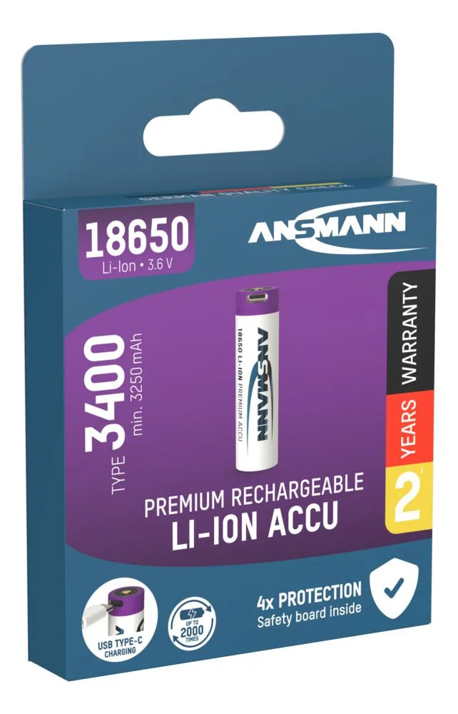 Akumulator Ansmann Li-Ion 18650 typ 3400 z USB-C — zdjęcie 5