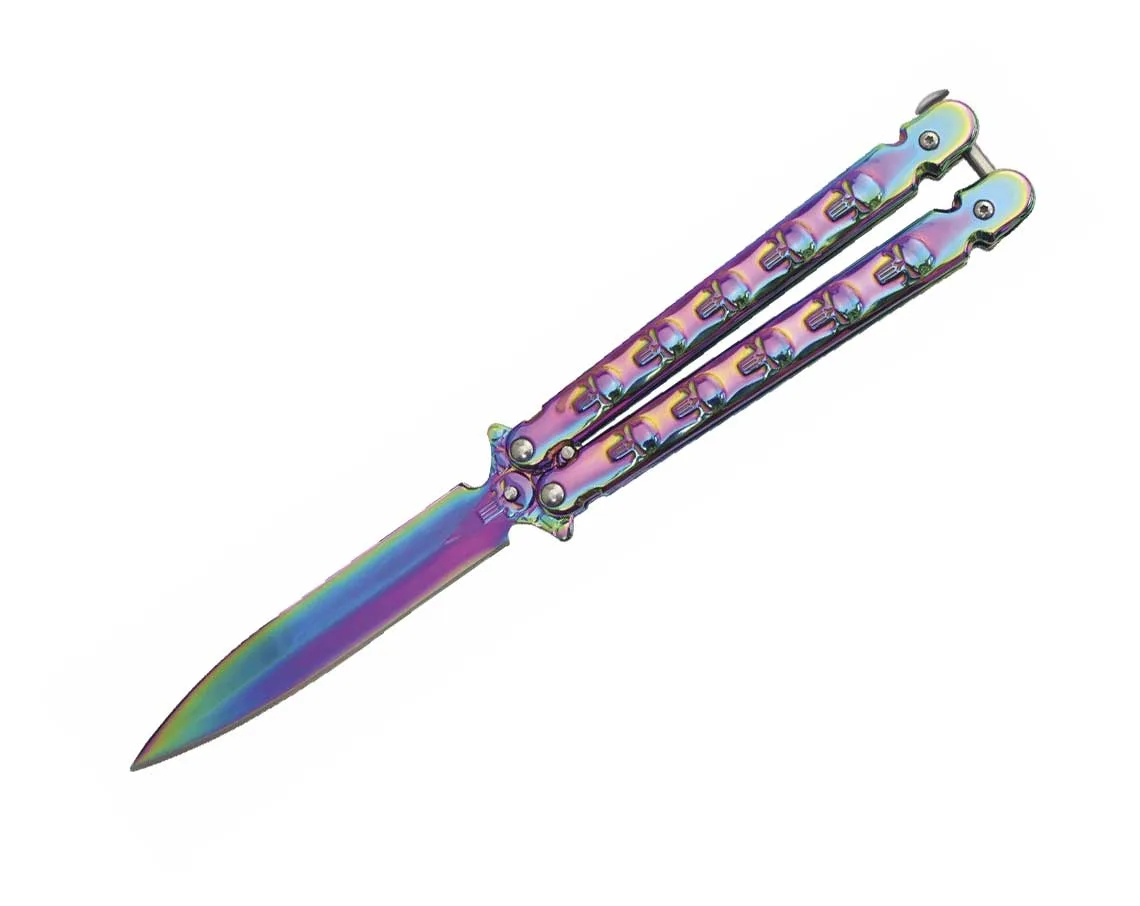 Nóż Albainox 02217 Rainbow Skulls Balisong