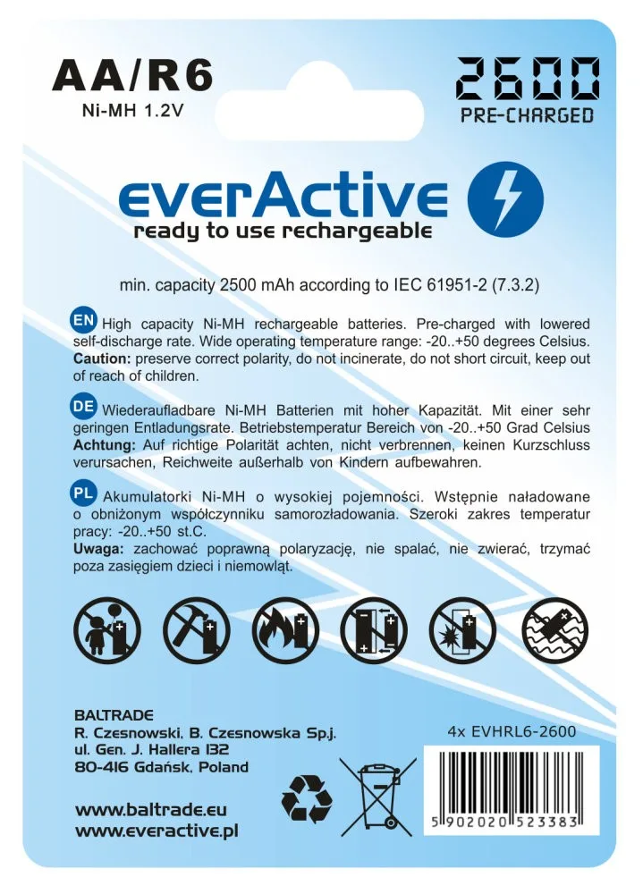 Akumulatorki everActive R6/AA 2600 mAh, 4 szt. — zdjęcie 2