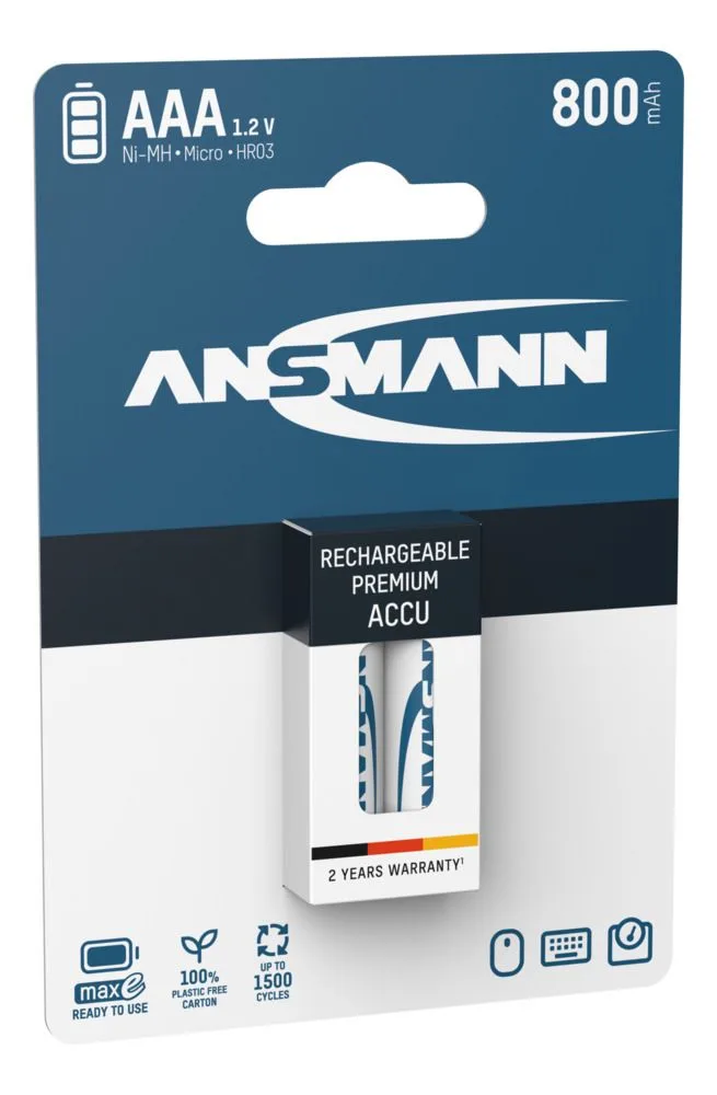 Akumulator Ansmann NiMH AAA/HR03 800mAh maxE 2 szt — zdjęcie 4