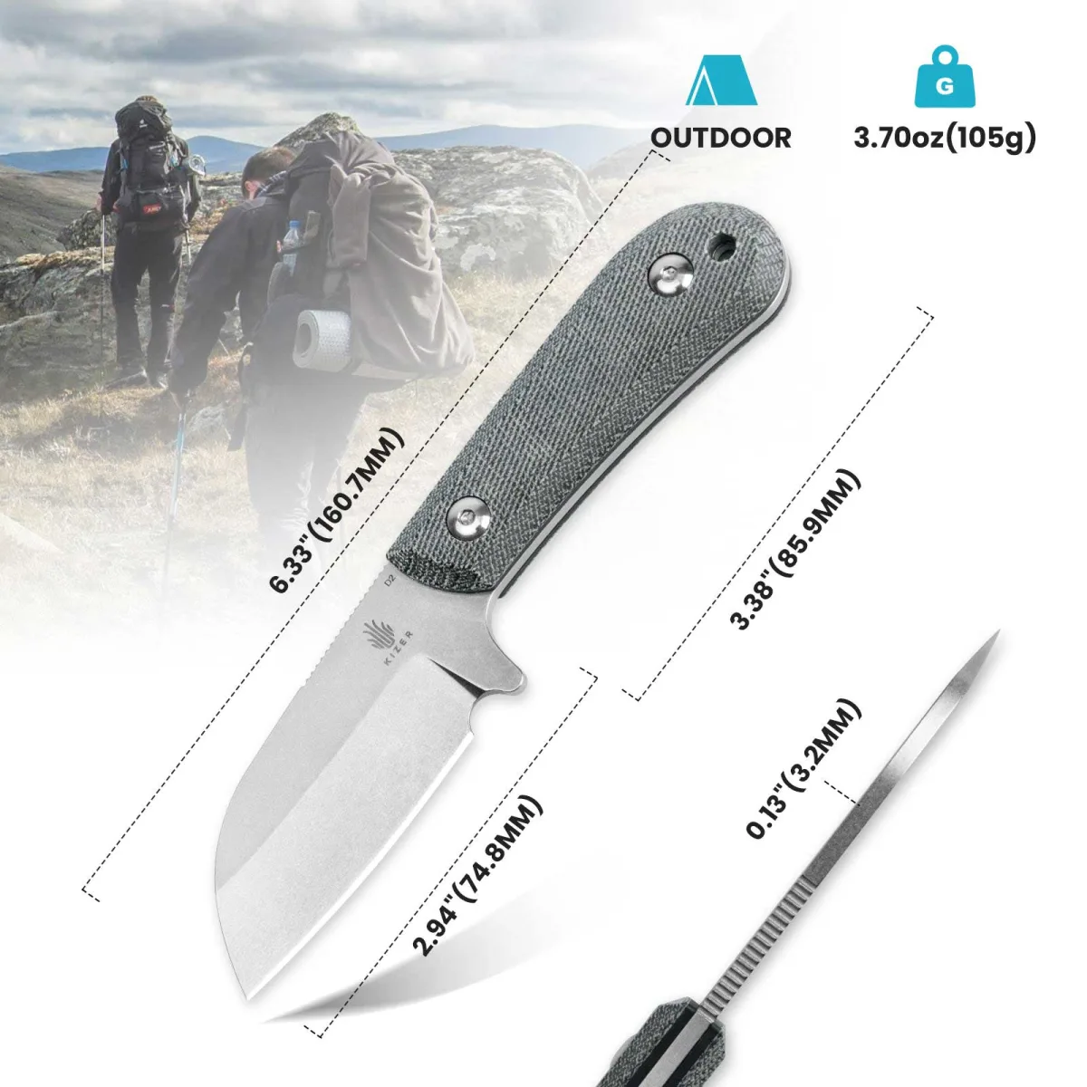 Nóż Kizer Fixed Deckhand Micarta+G10 D2 — zdjęcie 13