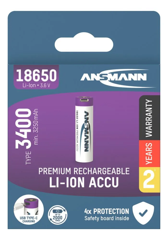 Akumulator Ansmann Li-Ion 18650 typ 3400 z USB-C — zdjęcie 1