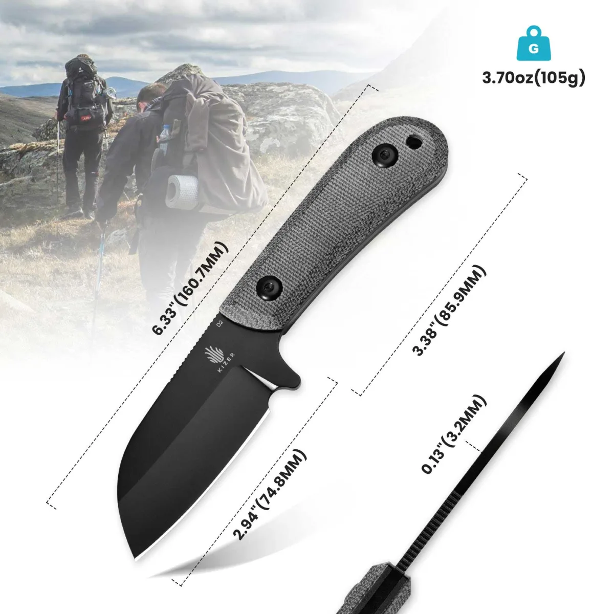 Nóż Kizer Fixed Deckhand Micarta+G10 D2 Black — zdjęcie 10