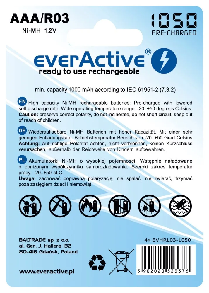 Akumulatorki everActive R03/AAA 1050 mAh, 4 szt. — zdjęcie 2