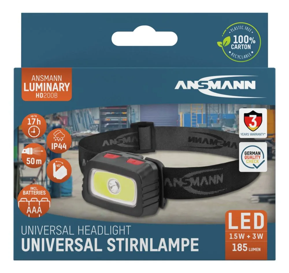 Latarka czołowa LED Ansmann HD200B, 185 lm, 3xAAA — zdjęcie 3