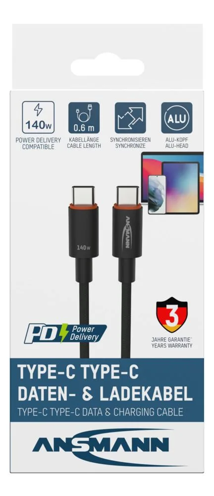 Kabel Ansmann USB-C/C, 140W, 60 cm, antracyt — zdjęcie 8