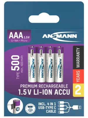 Akumulatory Ansmann Li-Ion AAA typ 500, 4 szt