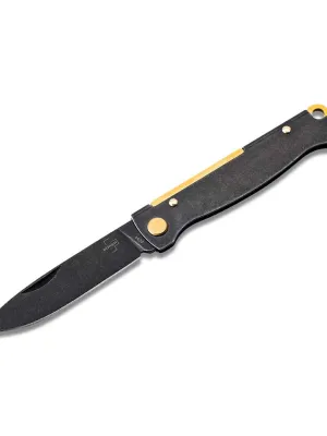 Nóż Böker Plus Atlas Black Stonewash Brass