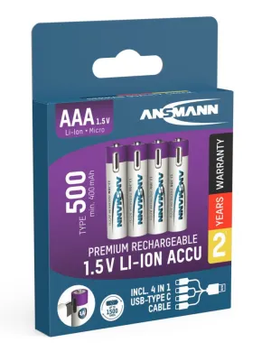 Akumulatory Ansmann Li-Ion AAA typ 500, 4 szt