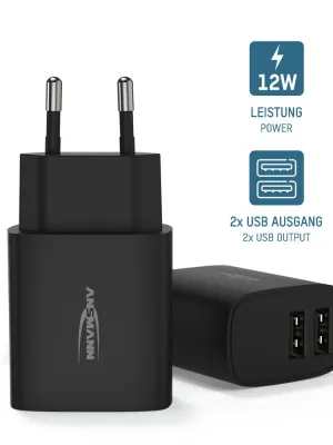 Ładowarka Ansmann HC212 czarna 2x USB 12W, 2.4A