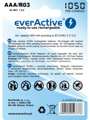Akumulatorki everActive R03/AAA 1050 mAh, 4 szt.