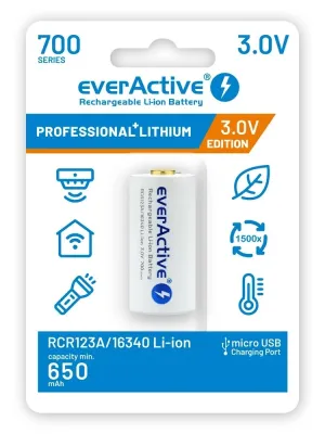 Akumulator everActive CR123A 3V Li-ion 700mAh mUSB