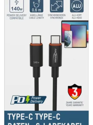 Kabel Ansmann USB-C/C, 140W, 60 cm, antracyt